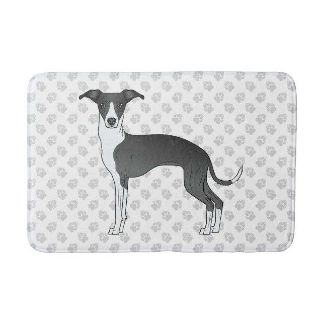 Alfombrilla De Baño Perro de Greyhound Italiano Blanco Y Negro Con Pap (Anverso)