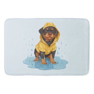 Alfombrilla De Baño Perro de Rottweiler Cuto Con Lavana De Lluvia