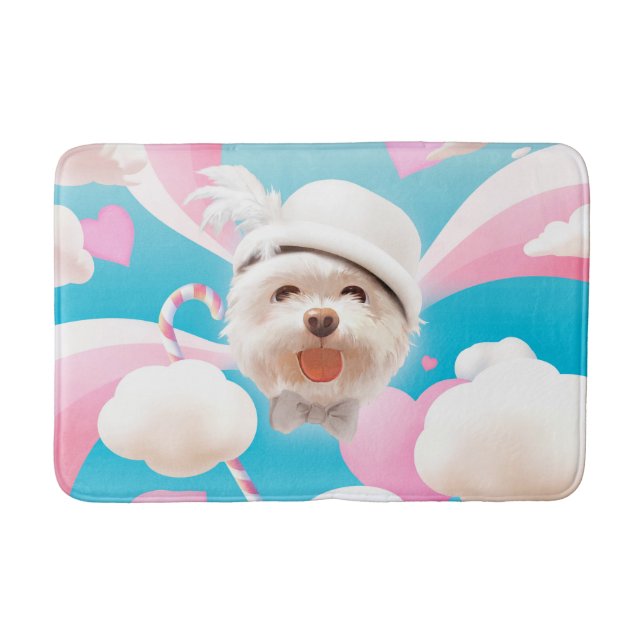 Alfombrilla De Baño Perro esponjoso con Gorra blanco (Anverso)