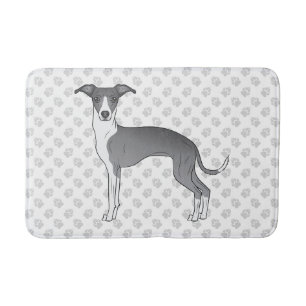 Alfombrilla De Baño Perro Galgo Italiano Azul Y Blanco Con Patas