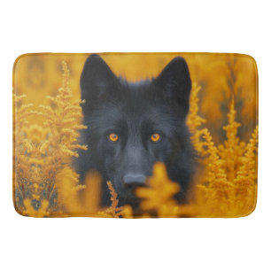 Alfombrilla De Baño Perro negro con ojos de oro asombrosos