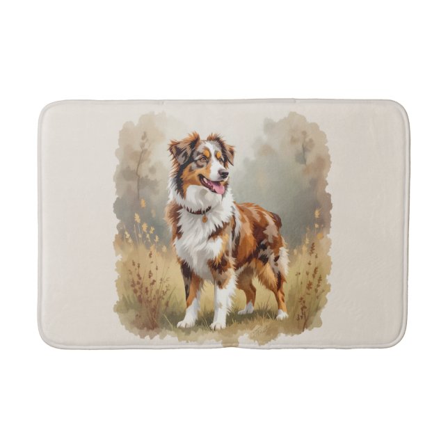 Alfombrilla De Baño Perro Pastor Australiano Merle Rojo Aussie (Anverso)