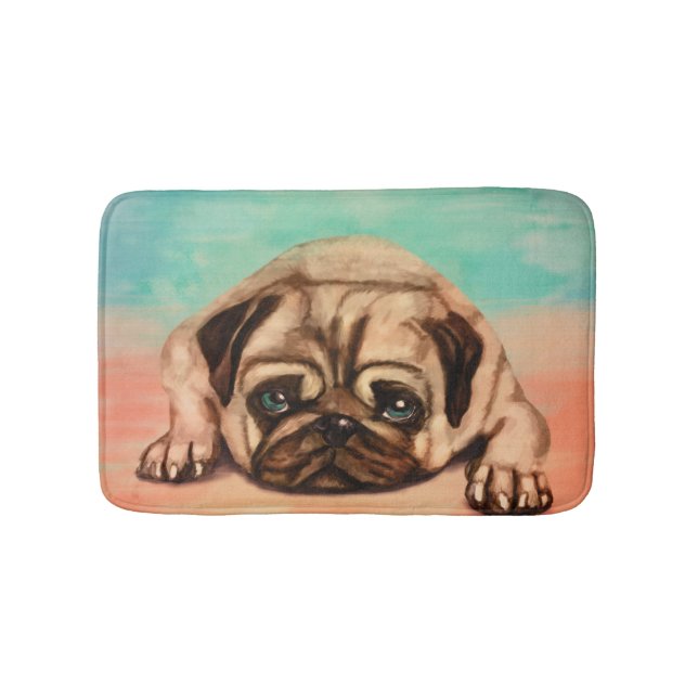 Alfombrilla De Baño Perro pug dulce pastel (Anverso)