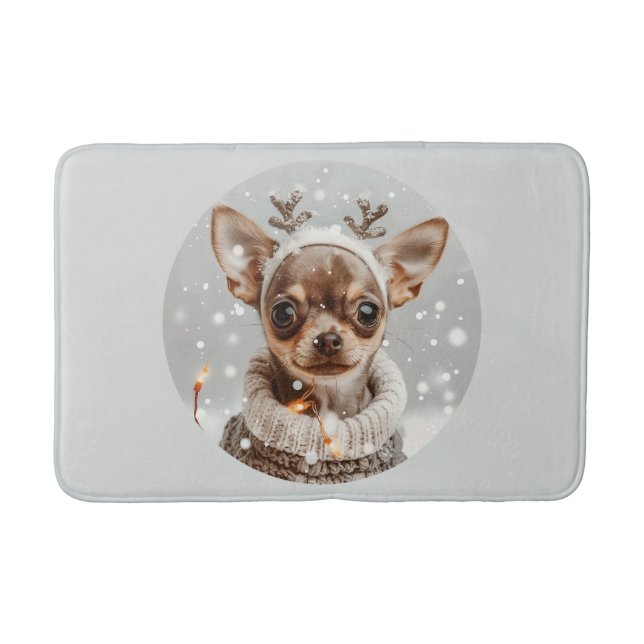 Alfombrilla De Baño Perro reno chihuahua navidades (Anverso)