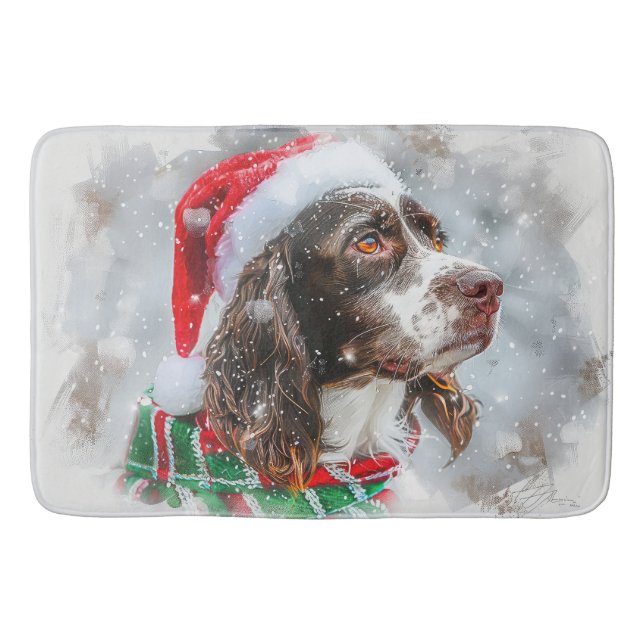 Alfombrilla De Baño Perro Springer Spaniel Navidad Festiva (Anverso)