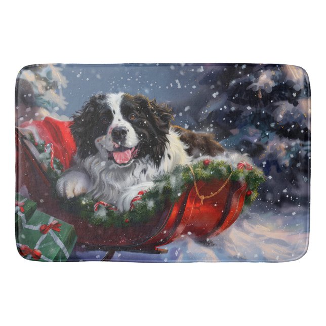 Alfombrilla De Baño Perro Terranova Navidad Festiva (Anverso)