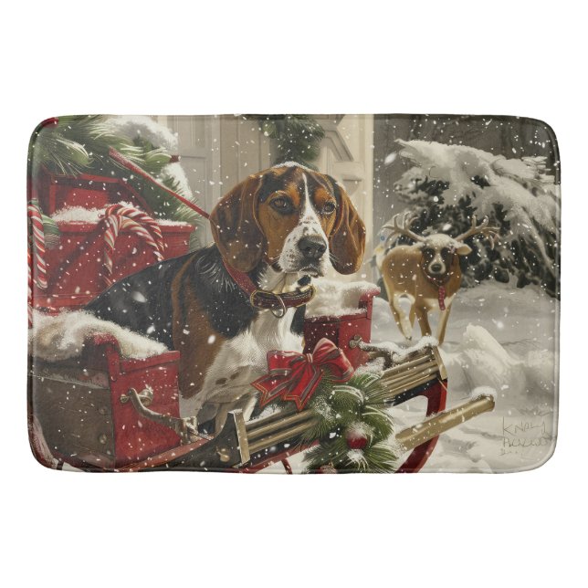 Alfombrilla De Baño Perro Treeing Walker Coonhound Navidad Festiva (Anverso)