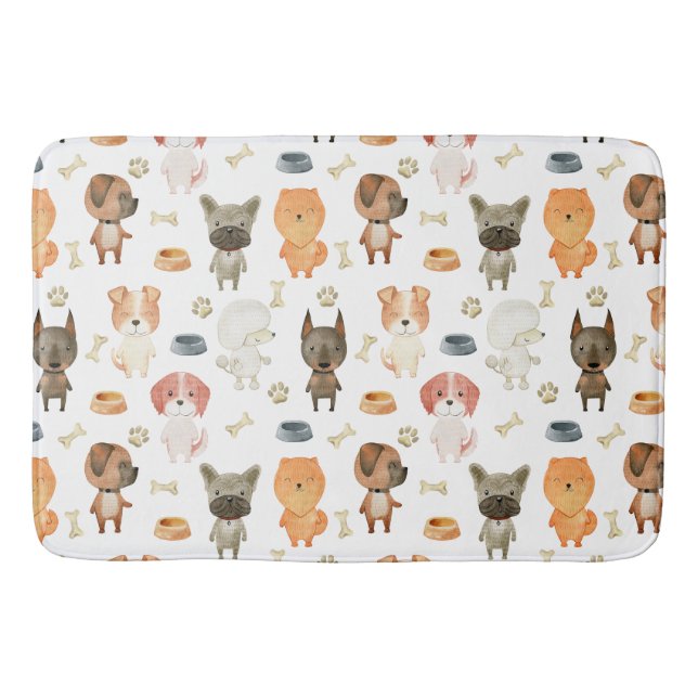 Alfombrilla De Baño Perros acuarelas. (Anverso)