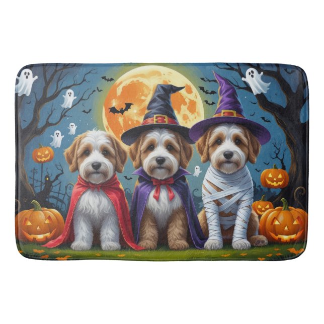 Alfombrilla De Baño Perros Bernedoodle Calabaza Halloween Divertido (Anverso)