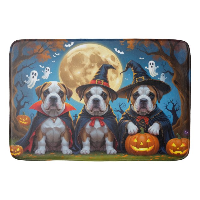 Alfombrilla De Baño Perros Bullmastiff Calabaza Halloween Divertido (Anverso)