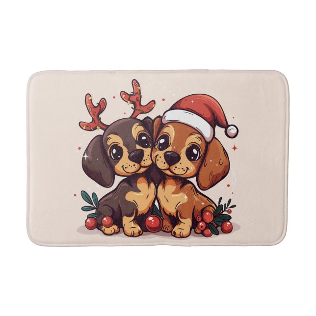 Alfombrilla De Baño Perros Dachshund de Navidad (Anverso)