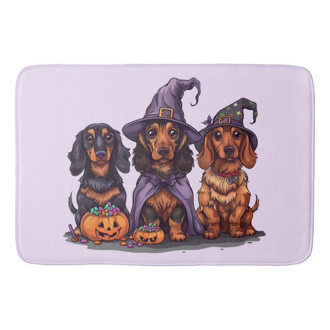 Alfombrilla De Baño Perros de bruja de Halloween Dachshund (Anverso)