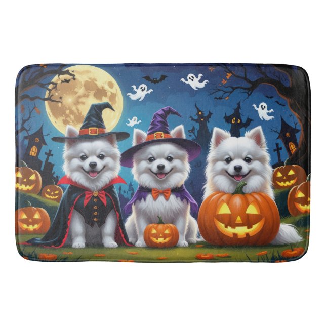 Alfombrilla De Baño Perros Esquimales Americanos Calabaza Halloween Di (Anverso)