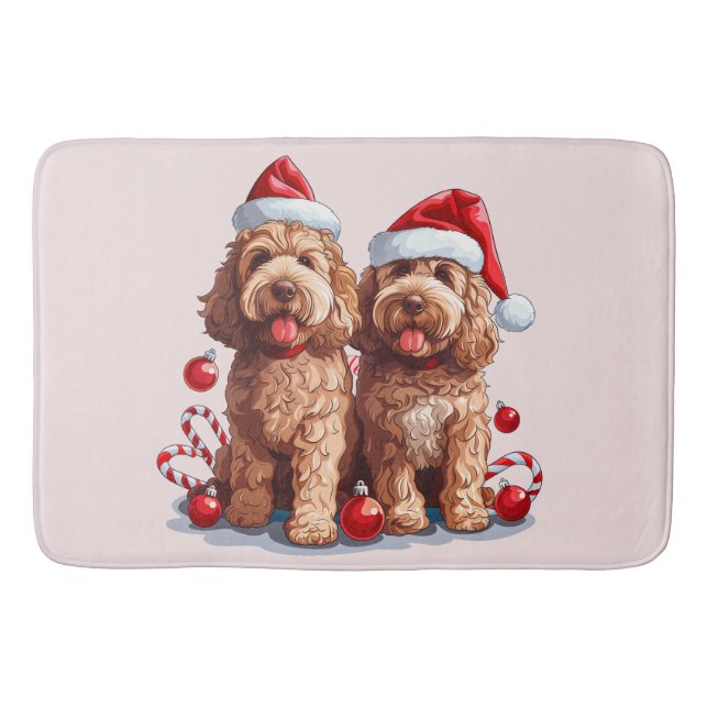 Alfombrilla De Baño Perros Goldendoodle de Navidad (Anverso)
