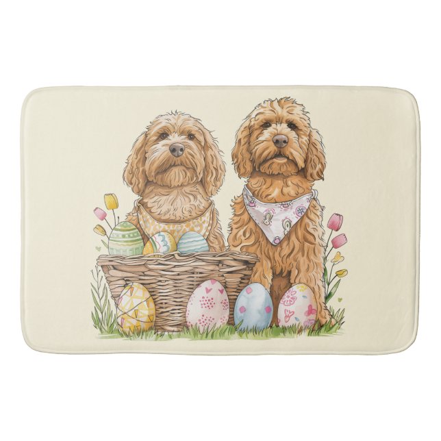 Alfombrilla De Baño Perros Goldendoodle de Pascua (Anverso)