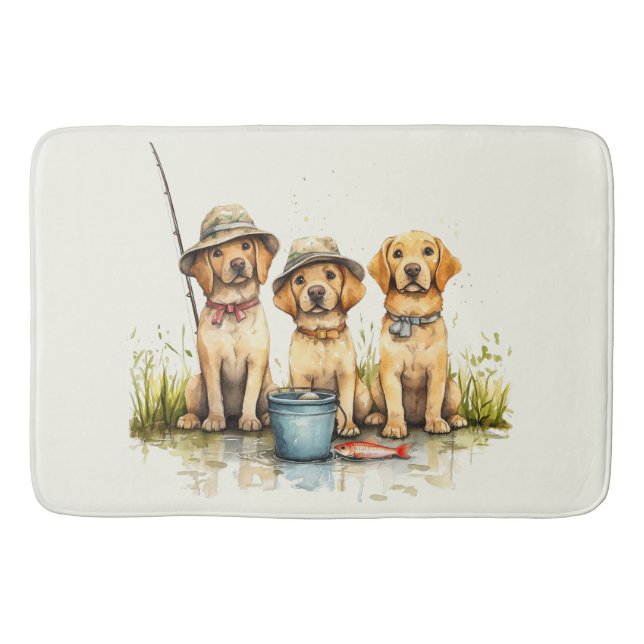 Alfombrilla De Baño Perros Labrador Retriever pescando (Anverso)