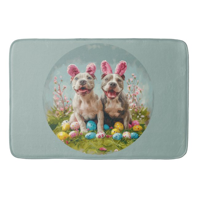 Alfombrilla De Baño Perros Pit Bull de Pascua (Anverso)