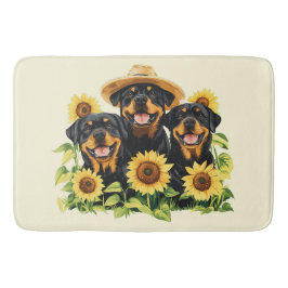 Alfombrilla De Baño Perros Rottweiler Rodeados De Girasoles