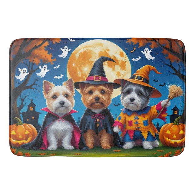 Alfombrilla De Baño Perros Terrier Cairn Calabaza Halloween Divertido (Anverso)