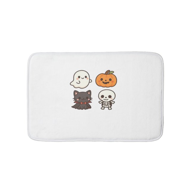 Alfombrilla De Baño Personajes de Halloween - Fantasma, Calabaza, Gato (Anverso)