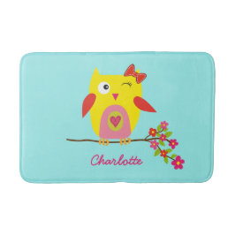 Alfombrilla De Baño Personalizable de Ilustracion rosa amarillo de búh
