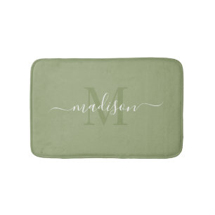 Alfombrilla De Baño Personalizable inicial y nombre Sage verde