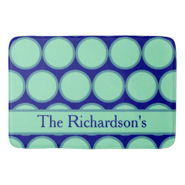 Alfombrilla De Baño Personalizado azul marino menta patrón de lunares