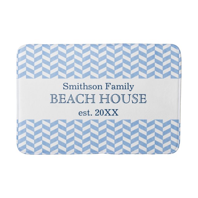 Alfombrilla De Baño Personalizado blanco azul de la casa de playa de (Anverso)