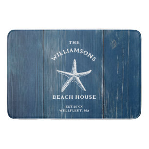 Alfombrilla De Baño Personalizado Blue Coastal Starfish Beach House