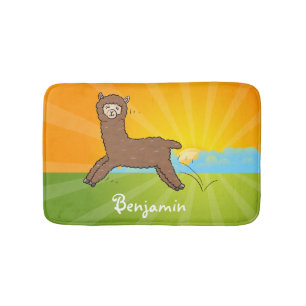 Alfombrilla De Baño Personalizado de alpaca marrón feliz