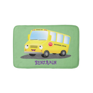 Alfombrilla De Baño Personalizado de autobús escolar alegre y amarillo