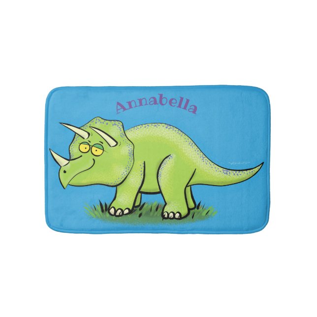 Alfombrilla De Baño Personalizado de dinosaurios de triceratops verde  (Anverso)