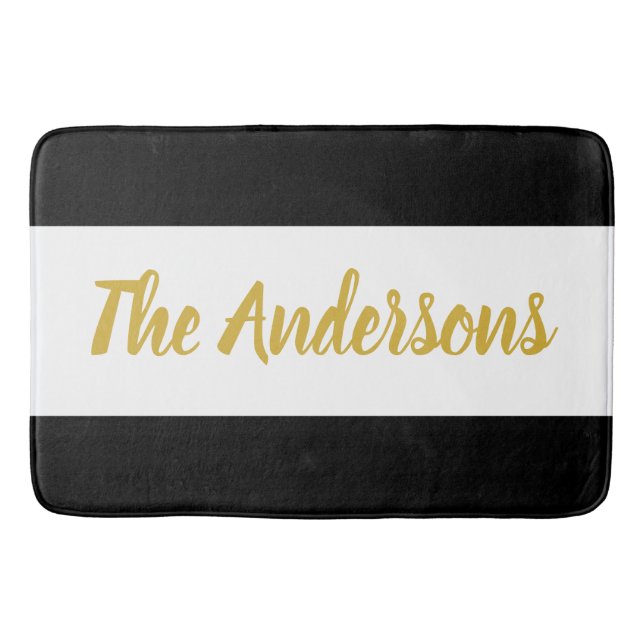 Alfombrilla De Baño Personalizado Faux Gold Script sobre negro y blanc (Anverso)