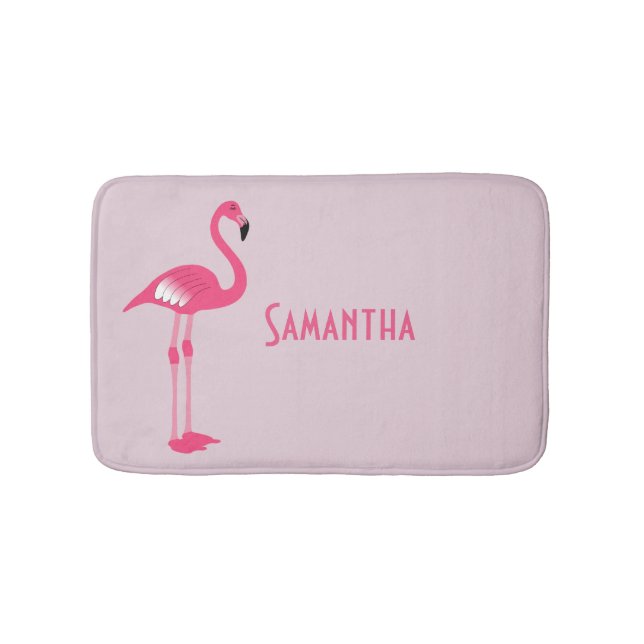 Alfombrilla De Baño Personalizado Flamingo Rosa Whimsical Bath Mat (Anverso)
