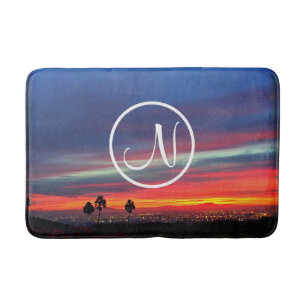 Alfombrilla De Baño personalizado fotográfico azul naranja monograma e