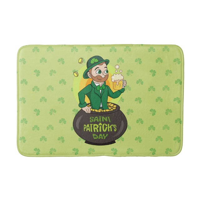 Alfombrilla De Baño Personalizado leprechaun en una olla de oro sosten (Anverso)