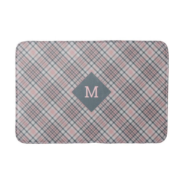 Alfombrilla De Baño Personalizado Monograma Tapado / Patrón Tartán (Anverso)