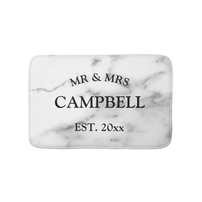 Alfombrilla De Baño Personalizado mr mrs mat. de mármol blanco (Anverso)