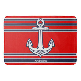 Alfombrilla De Baño Personalizado Nautical Anchor Bathroom Marina Roja