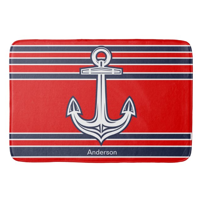 Alfombrilla De Baño Personalizado Nautical Anchor Bathroom Marina Roja (Anverso)