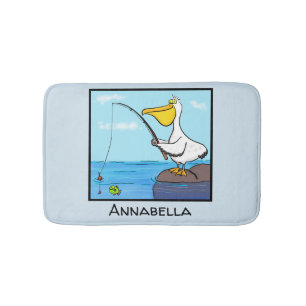 Alfombrilla De Baño Personalizado pelícano de pesca divertida