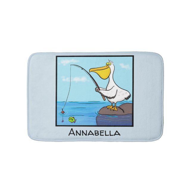 Alfombrilla De Baño Personalizado pelícano de pesca divertida (Anverso)