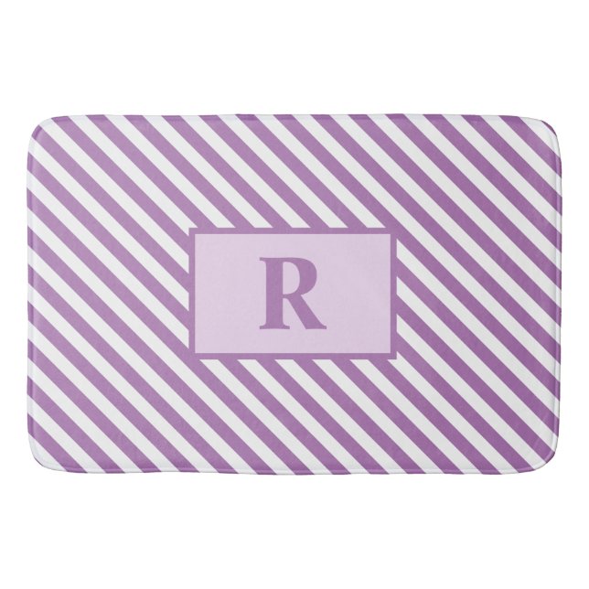 Alfombrilla De Baño Personalizado Rayas Purple iniciales esteras de ba (Anverso)