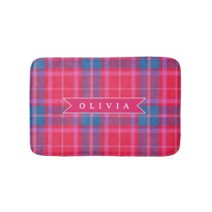Alfombrilla De Baño Personalizado Rosa Fucsia Cuadros Preppy Personali