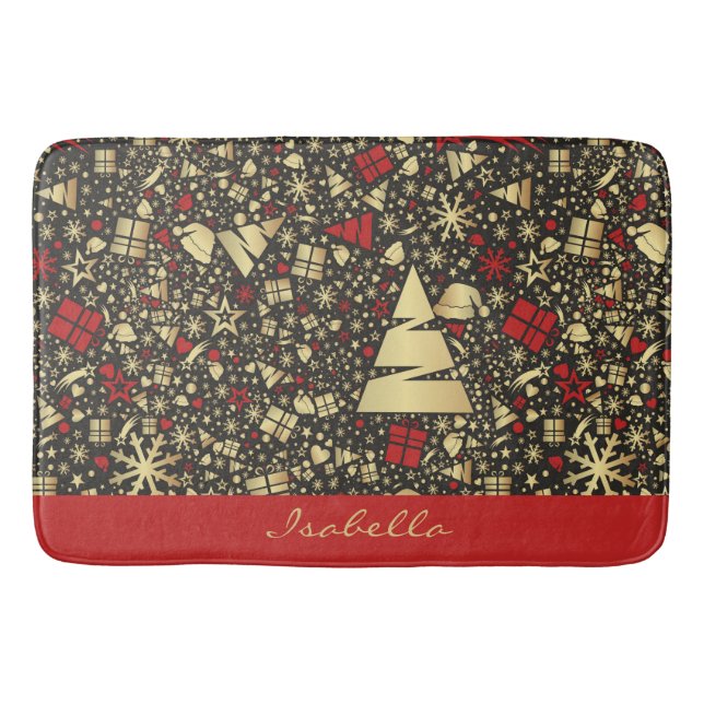 Alfombrilla De Baño Personalizado Santa Hat Snowflakes Stars Christmas (Anverso)