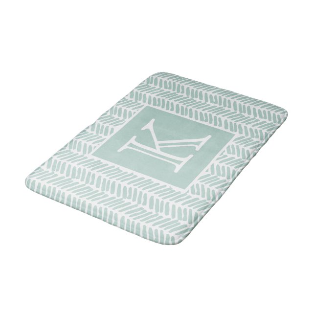 Alfombrilla De Baño Personalizado Seaglass Mint Green White Zigzag Str (Angular)