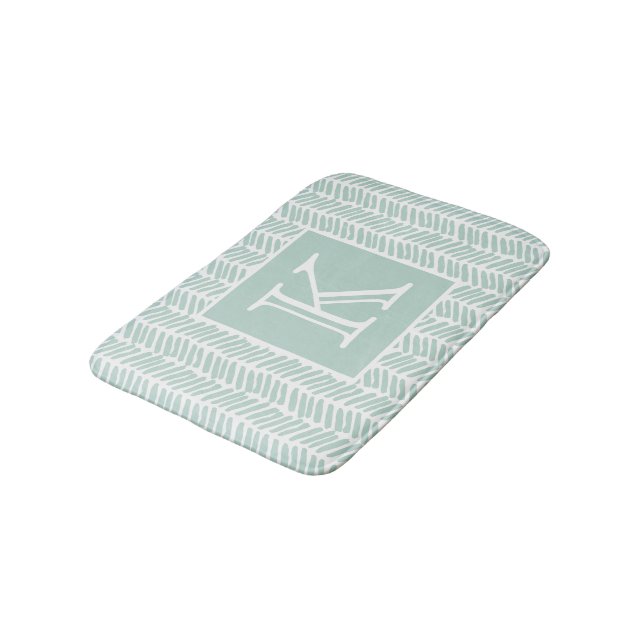 Alfombrilla De Baño Personalizado Seaglass Mint Green White Zigzag Str (Angular)
