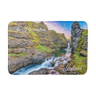 Alfombrilla De Baño Personalizado Textos Cascadas Kolufossar, Islandia