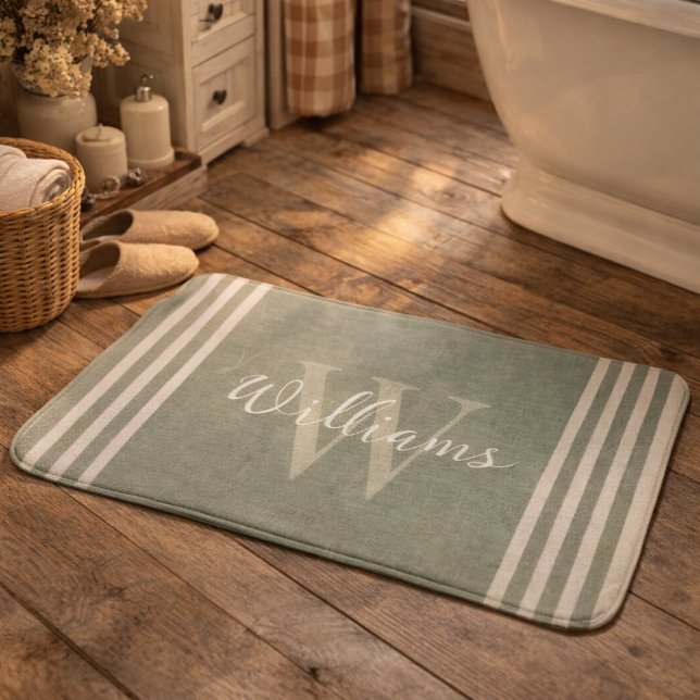 Alfombrilla De Baño Personalizado Verde Salvia Rustico a Rayas (Subido por el creador)
