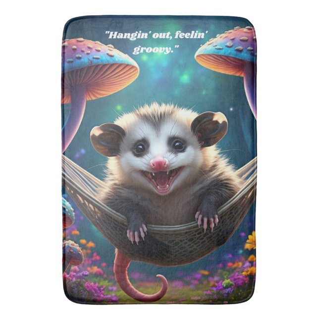 Alfombrilla De Baño Personalizado Whimsical Opossum Psychedelt Hippie (Frente vertical)
